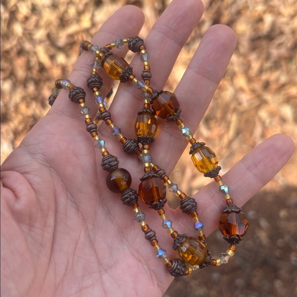 24” Elegant Golden Crystal Beaded Stretch Necklace